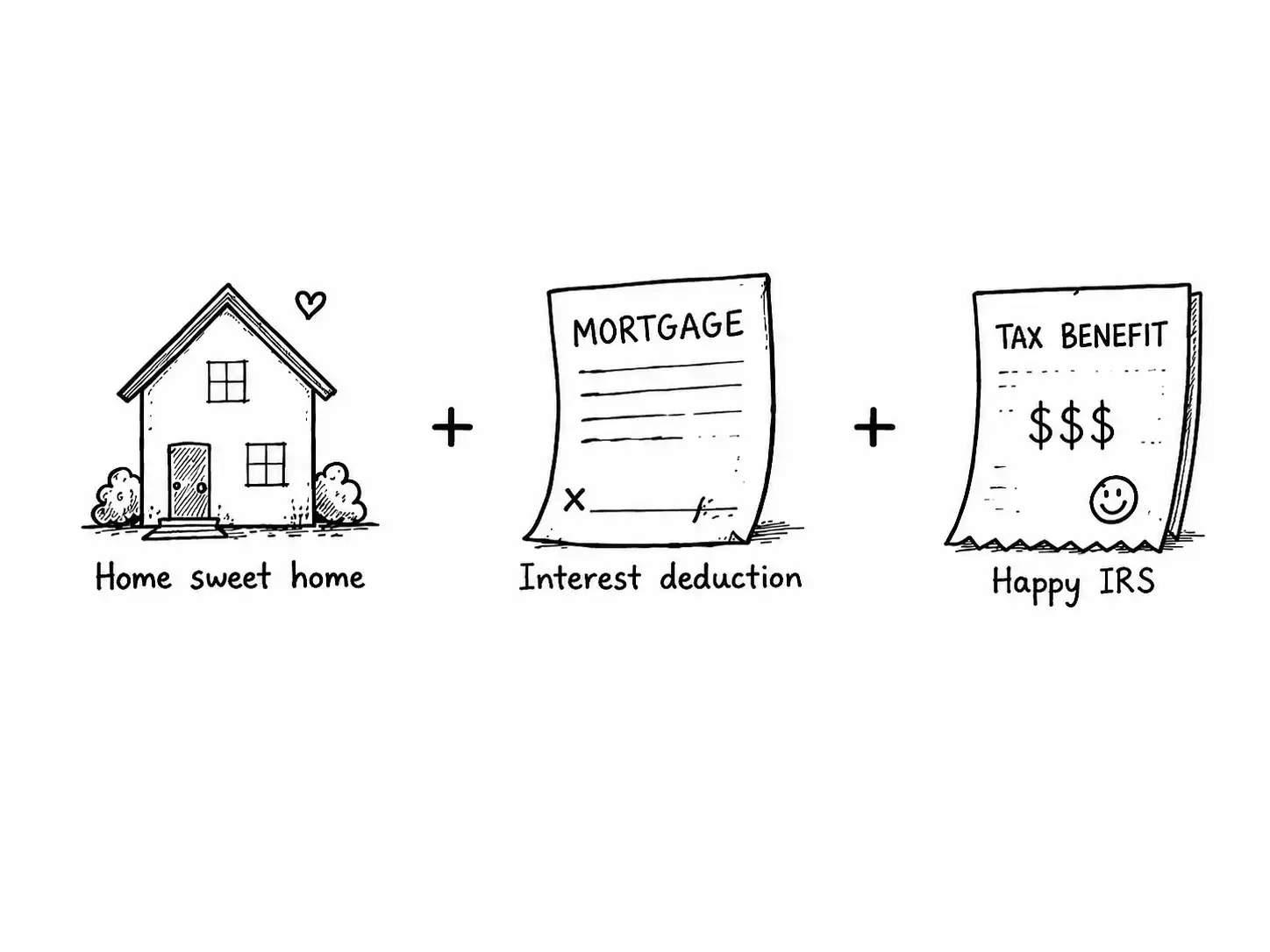A house, mortgage, and tax benefit receipt.